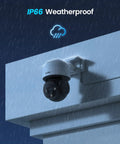 Top Shelf 4K PoE Security Camera Quad Pack, Hella Crisp 8MP Footage With Smooth Pan And Tilt Controls, Built Tough For Outside Weather, Tight Two Way Audio Pickup, Rock Solid Night Vision Gear mounted under rain, IP66 weatherproof.