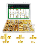 Brass Compression Sleeve Ferrule Kit 280Pcs with assorted sizes and fittings in a plastic case for pipe repair and installation.