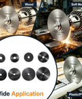 Top Shelf High Speed Cutting Wheel Set Eight Piece Multipurpose Metal Abrasive Blades For Rotary Power Tools Industrial Strength in action.