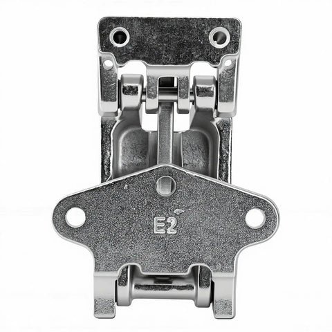 Heavy Duty Upper Rear Door Hinge Replacement Pair For Daily Trucks 2014 Plus, high grade steel hinge front view with pivot points.