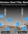 Stainless Steel Filter Mesh demonstrating 40 and 100 micron filtration for No Sweat Brass Garden Hose Filter.