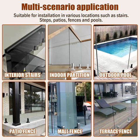 Rock Solid Square Glass Pin Clamps For Zero Drill Hassle Premium 304 Stainless Steel Railing Post Fittings in multi-scenario applications.