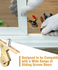 Hands installing screen door using 4 Pack Heavy Duty Stainless Steel Sliding Screen Door Rollers 1 Inch Smooth Glide with tools nearby.