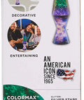 Box of Colormax 14.5 Inch Galaxy Motion Lamp With Silver Glitter Liquid And Clear Fluid Tri Color Globe Galaxy Base Decor