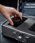 Premium Aluminum Alloy Tool Box with Foam Interior and Sturdy Handle for Safe Transit and Organized Storage of Tools or Valuable Items Travel Friendly Hard Shell Container that Keeps Your Gear Lock Tight with camera lens inside.