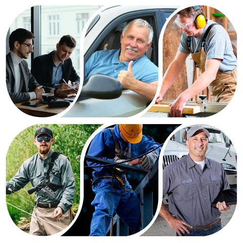 Men using Buckle Free Leather Work Belt For Men With Hook And Loop Fastener No Holes Adjustable TSA Friendly Belt in various professions