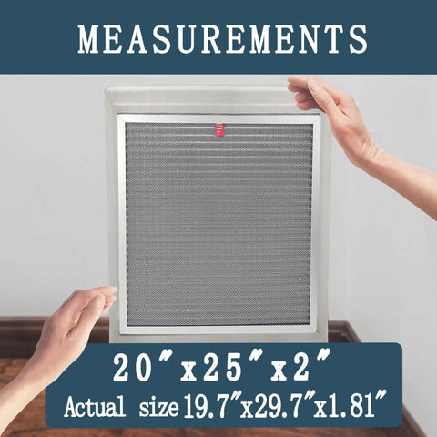Hassle Free Reusable Aluminum Furnace Air Filter 2 Inch Deep 20 By 25 Inches Fit For Hvac Systems with measurement display.