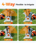 Turbo Oscillating Water Sprinkler With 17 Nozzles For Up To 3800 Sq Ft showing 4-way adjustable water coverage on grass