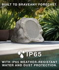 Rock Speaker Connect Stone Outdoor Wireless Speaker With Bluetooth 5.3 in garden setting, IP65 water and dust protection