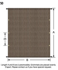 9x12 Foot Pergola Shade Replacement Canopy With Grommets And Weighted Rods, showing brown HDPE fabric and size dimensions diagram