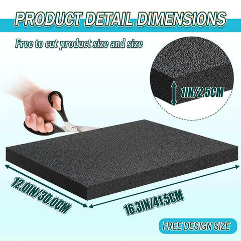 Heavy Duty Black Packing Foam Sheets Eight Pack Cuttable Polyurethane Buffer Pads with scissors showing cuttable design size.