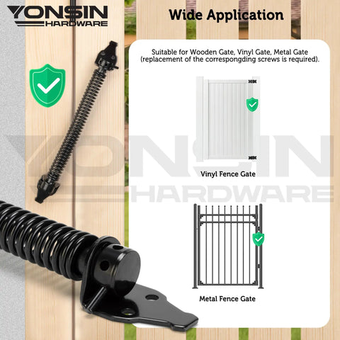 Heavy Duty Self Closing Gate Spring Knockout Performance With Adjustable Tensioner shown on wooden surface, suitable for various gates.