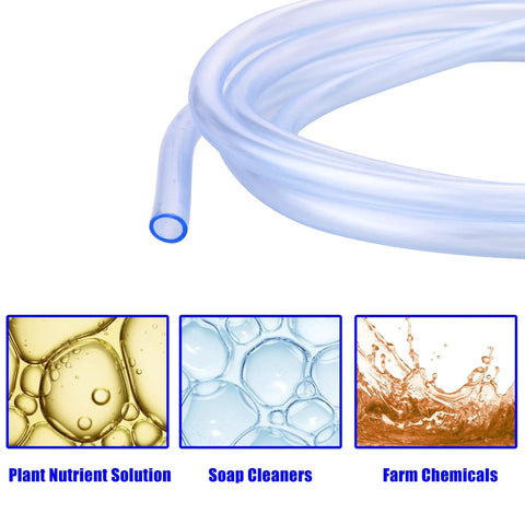 Coiled 10 ft PVC hose for Downstream Soap Injector Siphon Hose With Filter For Pressure Washers, with detergents and chemicals illustration.