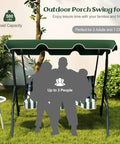 Three Person Porch Swing With Canopy And Removable Cushions, Heavy Duty Powder Coated Steel Frame, Outdoor Patio Swing