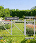 Heavy Duty Sliding Gate Rollers Two Pack With Five Inch Wheels And Two Inch U Brackets Fits One Five Eighth Inch Frame Hot Dipped Galvanized Steel Rock Solid Hardware For Hassle Free Yard Gate Operation with cantilever gate and floral background.