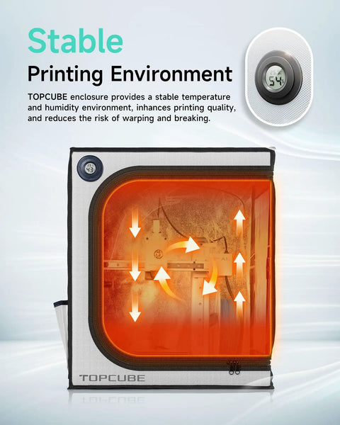 Heavy Duty 3D Printer Enclosure For Bambu Lab A1 Mini With Integrated Led And Temp Control Built To Keep Your Workspace Chill And Crush All Warping Stress For Nailed Prints Daily In Sleek Light Grey showing stable interior design and temperature display.
