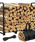 Beefy Heavy Duty Firewood Rack With Log Carrier Four Foot Outdoor Wood Storage Stand Adjustable Length With Eight Support Points Holds Up To 551 Lbs