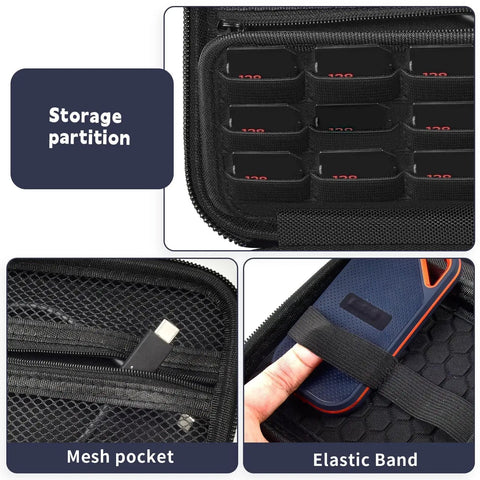 Rugged Travel SSD Case For External Solid State Drives And Portable Storage That Fits Two SSDs, Twelve SD Card Slots, Black Color