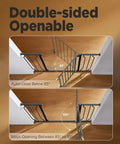 Adjustable Baby Gate double-sided opening showing auto-close at 85° and stays open at 105°, metal safety gate for stairs.