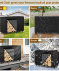 Outdoor Firewood Rack With Heavy Duty Eight-Leg Frame And 4-Foot Width, Weatherproof 600D Oxford Cover in various weather conditions