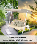 Waterproof Swing Canopy Replacement For 3 Seater Patio Chairs No-Fuss Easy Install Top Cover Beige Garden Porch Hammock Shelter 210D Oxford Cloth Weatherproof Protection For All Weather on a 3-seater swing with cushions.
