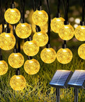 Two Pack Outdoor Solar String Lights Waterproof 98 Feet Total 100 LED Solar Powered Patio Lighting With Eight Modes Crystal Globe Decor