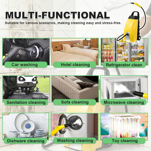 3.5L High Power Steam Cleaner 3000W With Continuous Steam & 9 Accessories For cleaning cars, hotels, refrigerators, and microwaves.