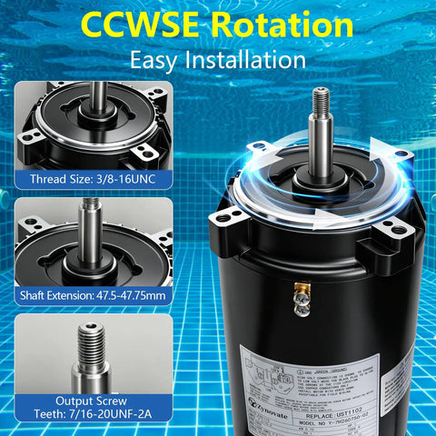 Heavy Duty One Horsepower Swimming Pool Pump Motor Drop In Replacement For Hayward And Jacuzzi Pumps with internal details and specifications.