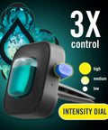 Smart Car Vent Freshener Long Lasting Odor Erasing Clip Set with intensity dial displaying high, medium, and low options.