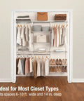 Rock Solid Closet Shelving System Adjustable 6 To 10 Feet Wide Metal Wire Storage Rack With Rust Proof Epoxy Finish in a closet display.