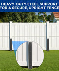 Heavy Duty Fence Post Repair Kit Features Rock Solid 2 Mm Steel Stabilizers To Hold Leaners Tight Fix Weak Wood Fences Fast With This Boss Level 4 Pack Brown yard support on white fence.