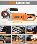 2300W Electric Pipe Threader With Six Killer Dies For 1/2 To 2 Inch Galvanized And Stainless Steel Pipes Portable threading tool with orange handle.