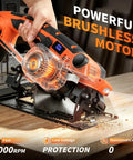 Heavy Duty Brushless Cordless Circular Saw Features 21 Volt 1500 Watt Motor Delivering 7000 Rpm for precise cuts on wood.