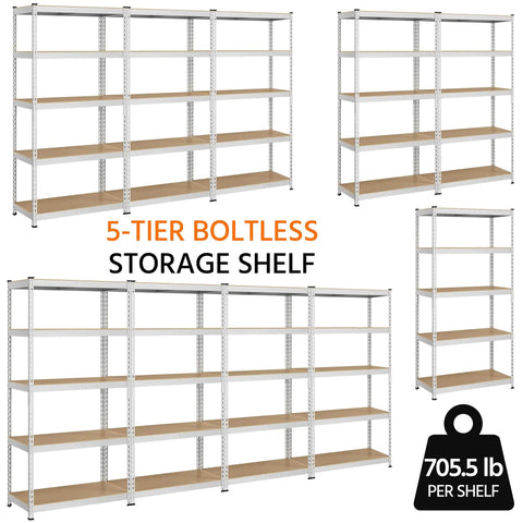 Built Like A Tank Five Tier Storage Shelf With Heavy Duty Iron Frame And Solid Wood Boards Silver Finish for home displaying.