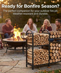 Heavy Duty 31 Inch Firewood Rack With Hooks 2-Tier Log Holder For Indoor Or Outdoor Use by fire pit