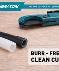 Pex Cutter 1-1/4 Inch Pipe Cutter for PEX Tubing, PVC Thin and PPR Plastic with SK4 Sharp Blade cutting pipe on wood surface