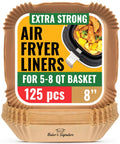 Hassle Free Air Fryer Liners Disposable Parchment Paper Silicone Coated Nonstick Bpa Free Oil Proof Heat Resistant To 450F for 5-8 qt basket.
