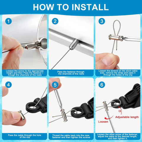 Installation guide for 26 Piece Solar Pool Cover Strap Kit With Metal Bands And Beefy Nylon Clips showing each step clearly.