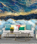 144 Inch By 100 Inch Self Adhesive Wallpaper Roll In Blue Marble Abstract Stone Texture With Dope Gold Accents Peel And Stick