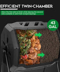 43 Gallon Black Compost Tumbler Dual Rotating Outdoor Garden Bin showing twin-chamber for easy batch composting