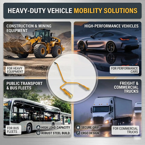 Heavy Duty Tire Wheel Dolly Rated For 275 Lbs Capacity Rolls Wide Truck Tires Like A Dream Ergonomic Handle For Zero Hassle Moves Sturdy Rolling Platform For Pro Garage Workflows Yellow Color on a display with vehicle mobility solutions.