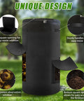 34 Gallon Outdoor Compost Bin With Handles And Observation Windows, Thickened Breathable Foldable Design For Easy Garden Yard Recycling, Home Compost Bucket, No Mess And Durable Black 1 Pack, showing features like top opening, handles, and observation window.