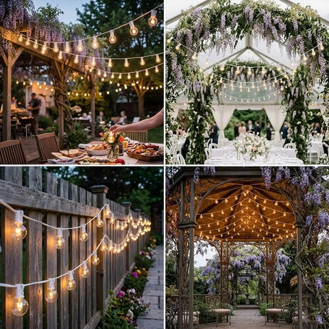 Outdoor String Lights 100Ft With 105 Globe Bulbs Waterproof IP44 Edison G40 Bulbs For Backyard Parties And Weddings Decor