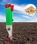 Handheld Garden Seeder Tool For Corn Peanuts Beans And Cotton Adjustable Manual Planter in field with soybeans