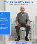 Heavy Duty Foldable Toilet Safety Rails For Seniors With Adjustable Height Bars Making Sit And Stand Tasks A Total Breeze While Delivering Rock Solid Bathroom Support For Everyday Mobility And Zero Hassle Home Care, shown with an elderly man sitting.