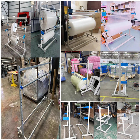 Heavy Duty Bubble Wrap Roll Dispenser With Sharp Manual Cutter And Slick Rolling Rig For No Sweat Packaging easy glide locking caster wheels in various warehouse setups.