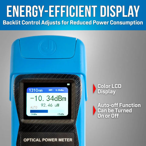 Fiber Optic Power Meter And Optical Light Source Kit With Minus 50 To Plus 26 Decibel Range showing energy-efficient LCD display.