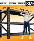 Tough As Nails Heavy Duty Metal Garage Shelving Unit With Adjustable Tiers and Reinforced Steel Frame dimensions shown, 54.3"H x 59"W x 20"D.