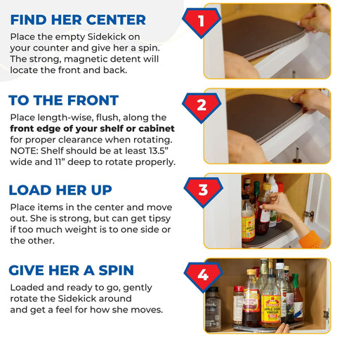 Instructions for using the Beefy Steel Reinforced Lazy Susan Cabinet Organizer Turntable. Tips for loading safely and efficiently.