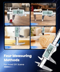 HARDELL Digital Caliper, 6" Rechargeable Calipers with Large LCD Screen displaying external, internal, step, and depth measurements.
